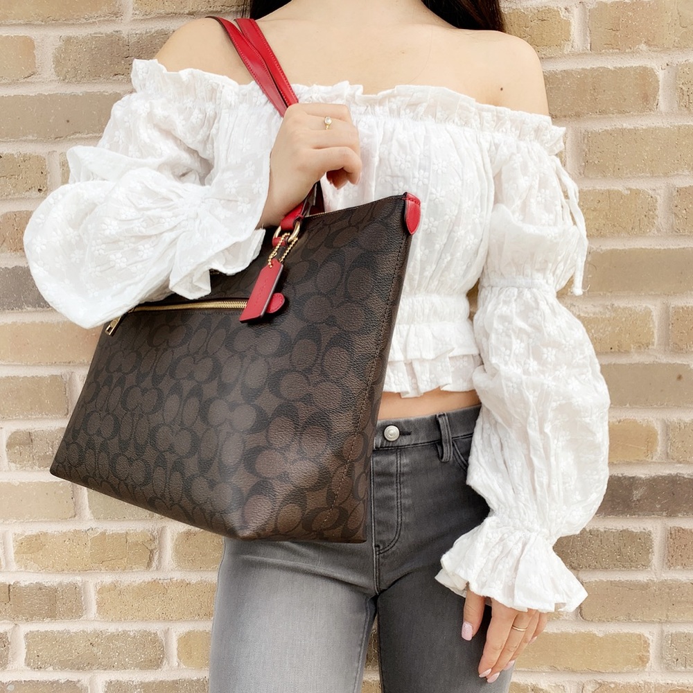 Coach large zip tote brown red - Picture 3 of 6